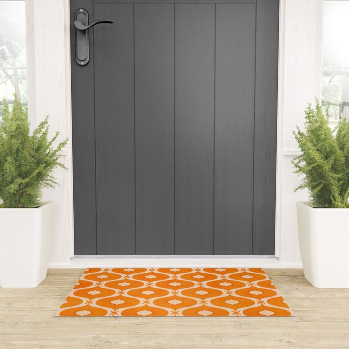 Vibrant Orange Ornament Pattern Welcome Mat Gallery Image 3
