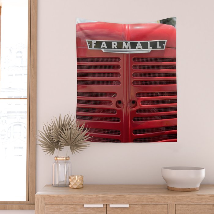 Vintage Farmall M Grill Antique Red Tractor Wall Tapestry Gallery Image 2
