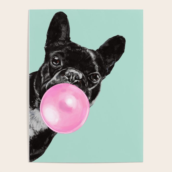 Bubble Gum Sneaky French Bulldog in Green Poster Gallery Image 1