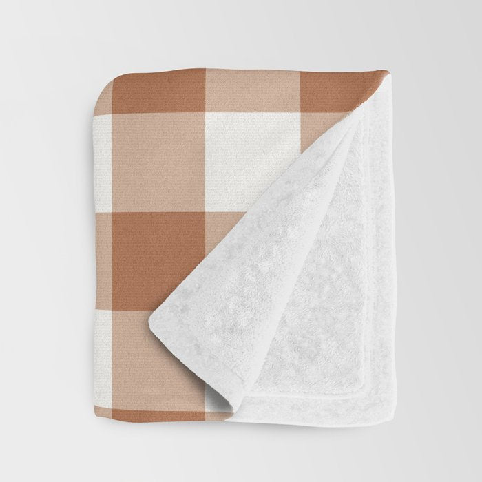 Latte Brown Gingham Throw Blanket Gallery Image 3