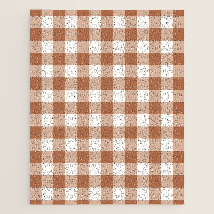 Latte Brown Gingham Jigsaw Puzzle Gallery Image 1