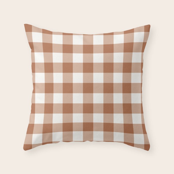 Latte Brown Gingham Throw Pillow Gallery Image 6