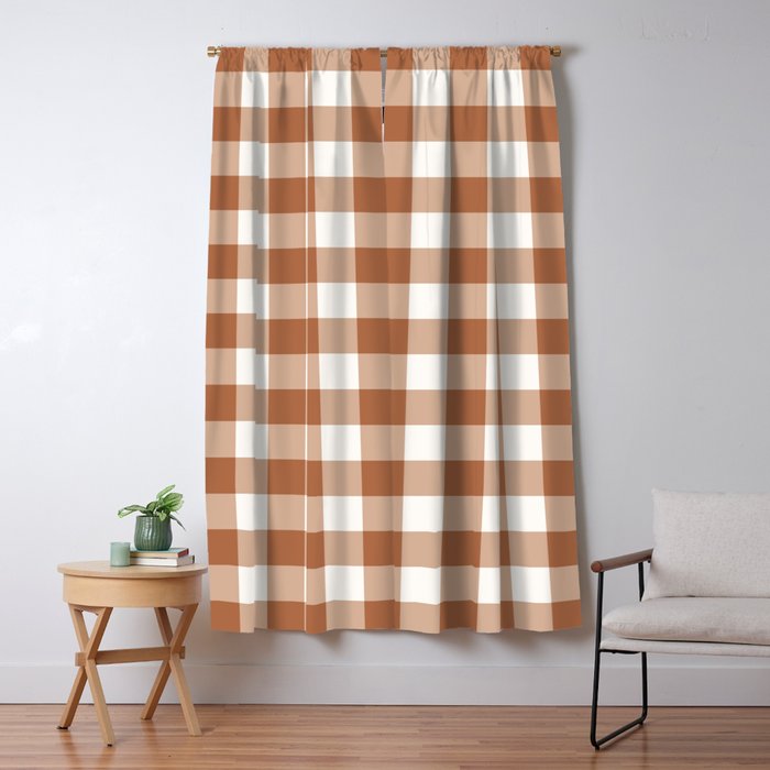 Latte Brown Gingham Window Curtain Gallery Image 1