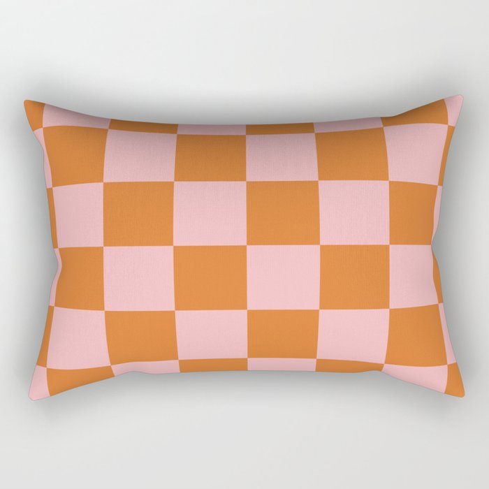 Checkerboard Check Pattern in Pink and Orange Rectangular Pillow Gallery Image 2