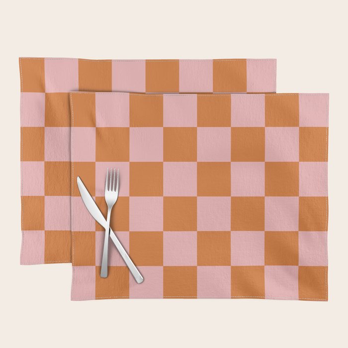 Checkerboard Check Pattern in Pink and Orange Placemat Gallery Image 1