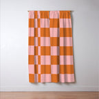 Checkerboard Check Pattern in Pink and Orange Window Curtain Gallery Image 3