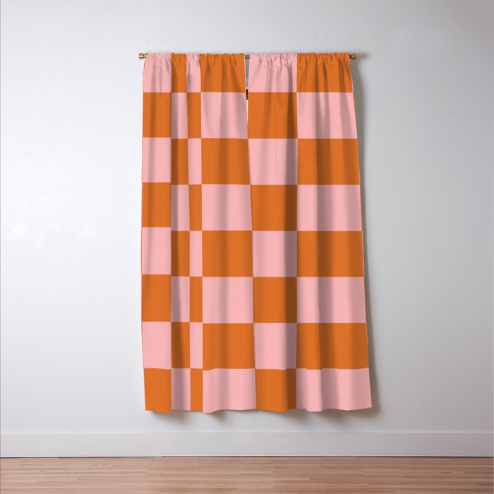 Checkerboard Check Pattern in Pink and Orange Window Curtain Gallery Image 3