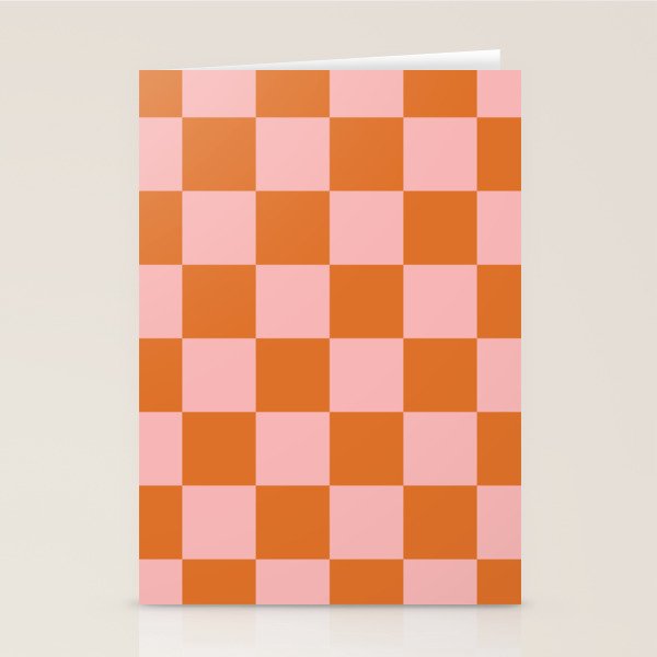 Checkerboard Check Pattern in Pink and Orange Stationery Card Gallery Image 2