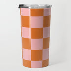 Checkerboard Check Pattern in Pink and Orange Travel Mug Gallery Image 3