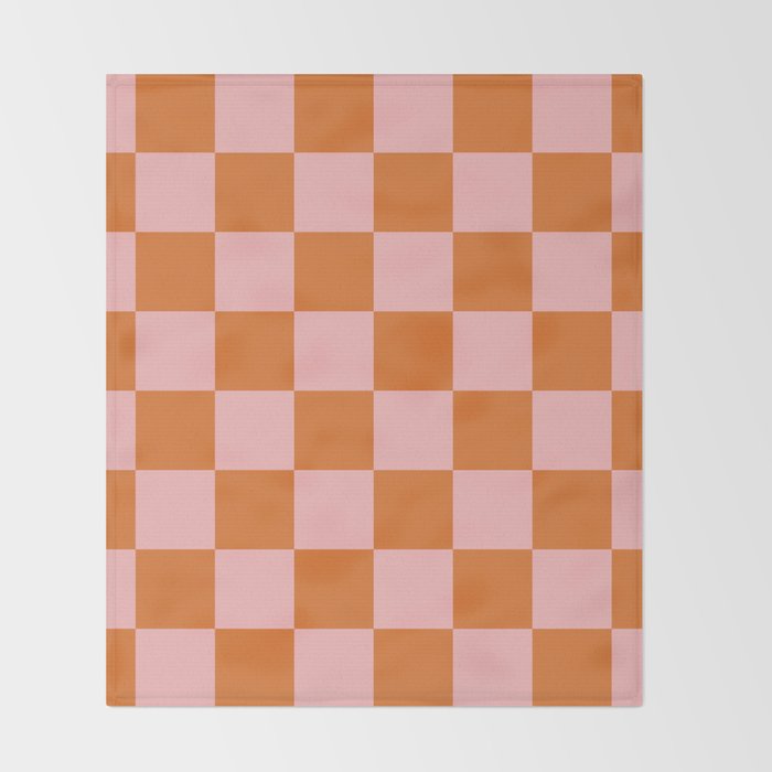 Checkerboard Check Pattern in Pink and Orange Throw Blanket Gallery Image 2