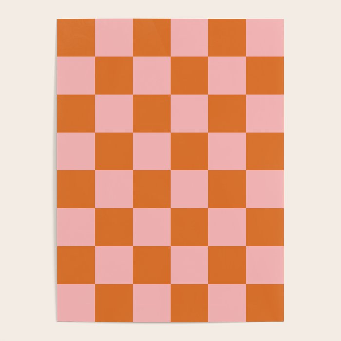 Checkerboard Check Pattern in Pink and Orange Poster Gallery Image 4