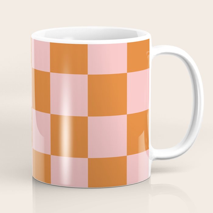 Checkerboard Check Pattern in Pink and Orange Coffee Mug Gallery Image 1