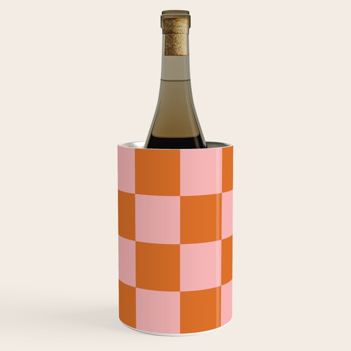 Checkerboard Check Pattern in Pink and Orange Wine Chiller Gallery Image 3