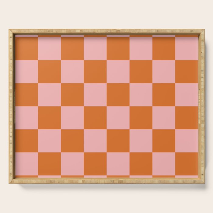 Checkerboard Check Pattern in Pink and Orange Serving Tray Gallery Image 1