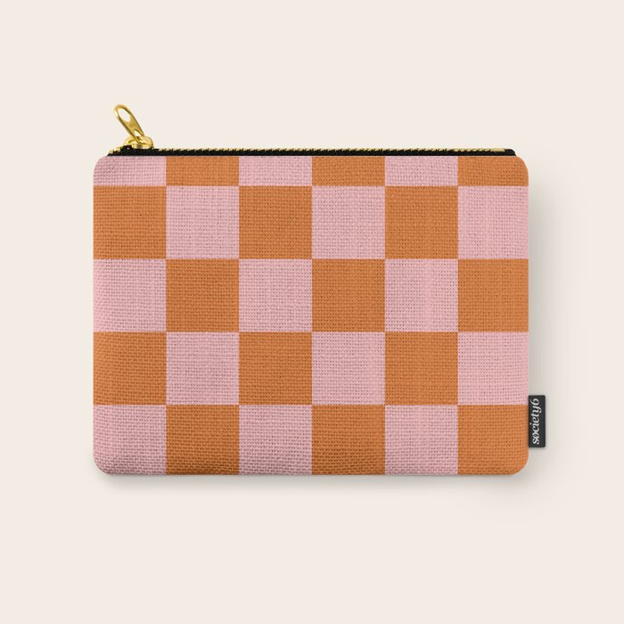 Checkerboard Check Pattern in Pink and Orange Carry All Pouch Gallery Image 1
