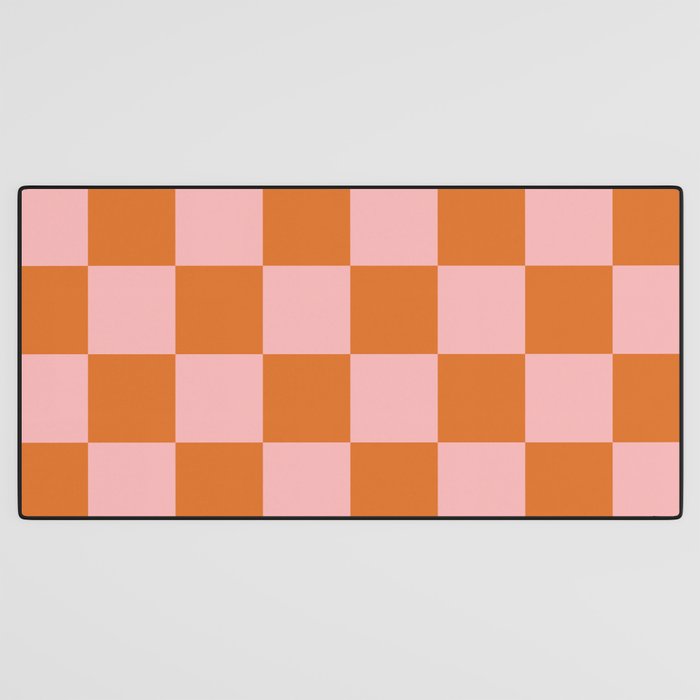 Checkerboard Check Pattern in Pink and Orange Desk Mat Gallery Image 3