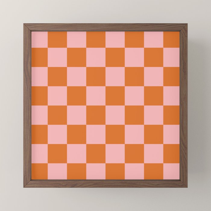 Checkerboard Check Pattern in Pink and Orange Mini Art Print Gallery Image 2