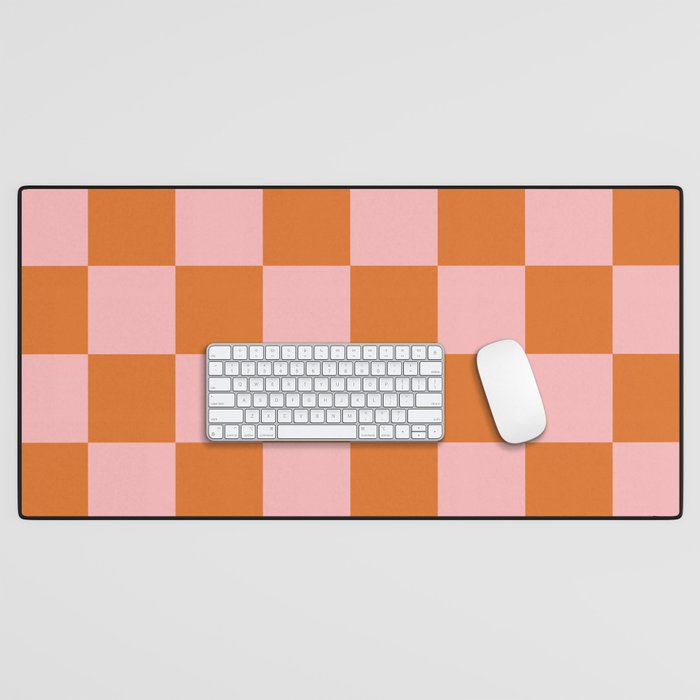 Checkerboard Check Pattern in Pink and Orange Desk Mat Gallery Image 1