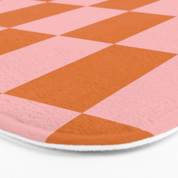 Checkerboard Check Pattern in Pink and Orange Bath Mat Gallery Image 3
