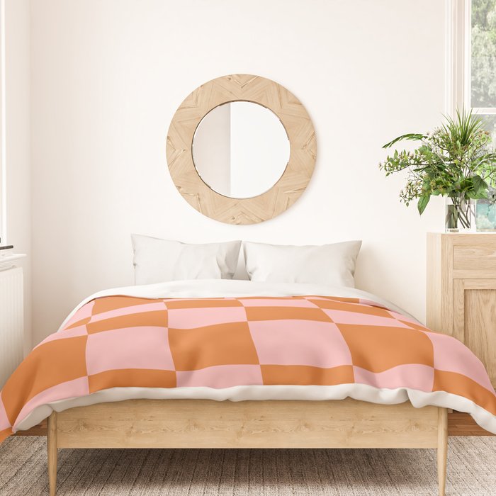 Checkerboard Check Pattern in Pink and Orange Duvet Cover Gallery Image 3