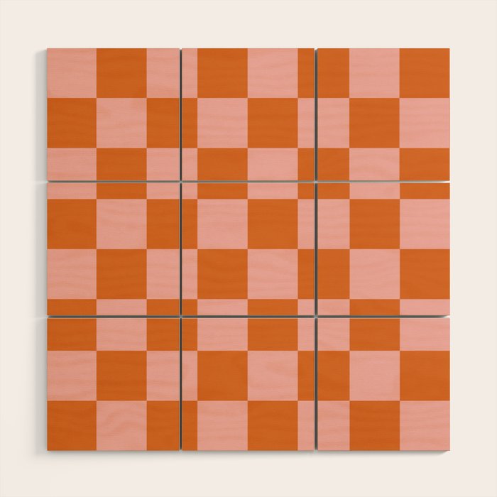 Checkerboard Check Pattern in Pink and Orange Wood Wall Art Gallery Image 1