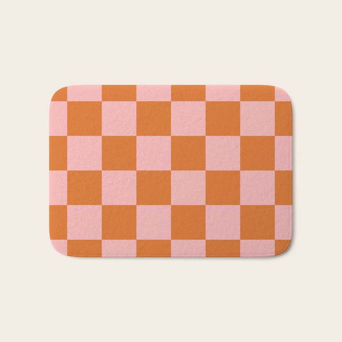Checkerboard Check Pattern in Pink and Orange Bath Mat Gallery Image 1