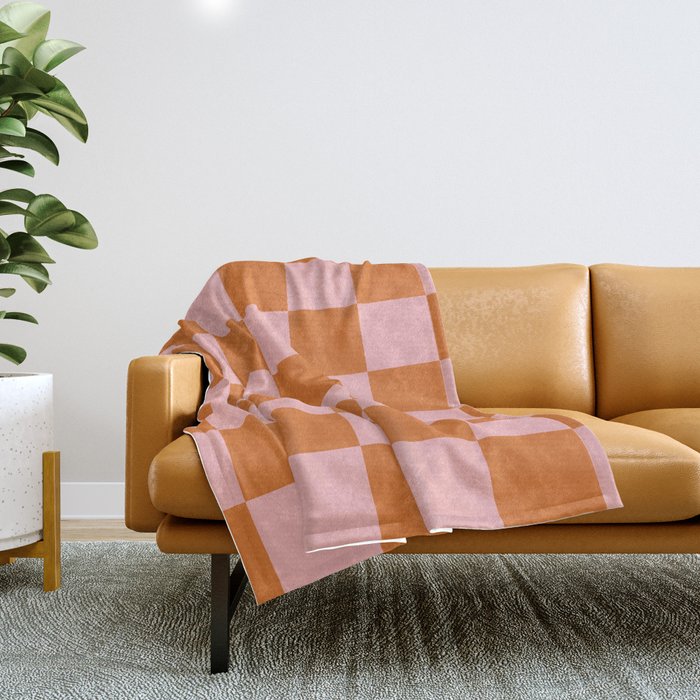 Checkerboard Check Pattern in Pink and Orange Throw Blanket Gallery Image 1