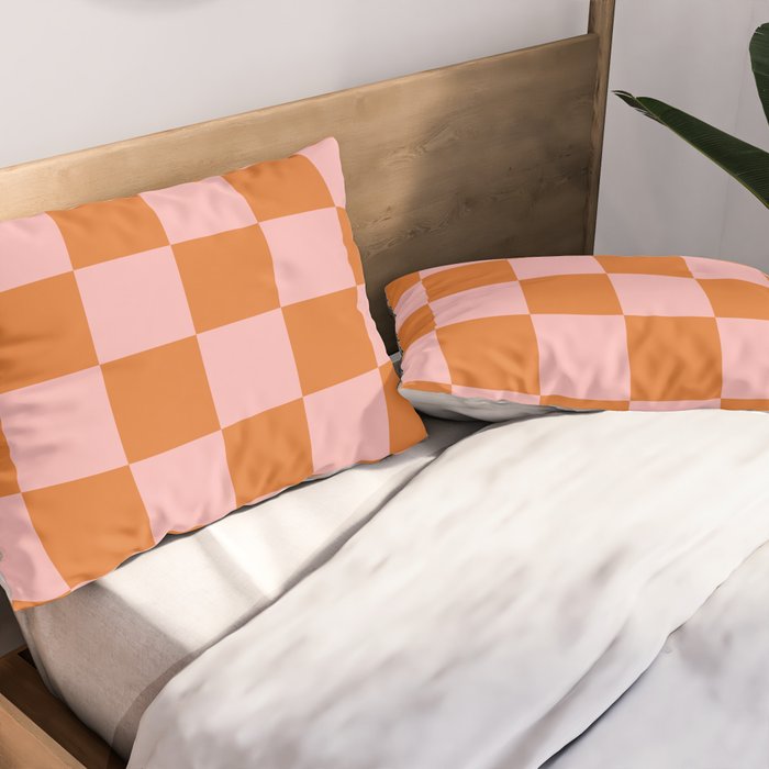 Checkerboard Check Pattern in Pink and Orange Pillow Sham Gallery Image 2