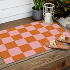 Checkerboard Check Pattern in Pink and Orange Outdoor Rug Gallery Image 2