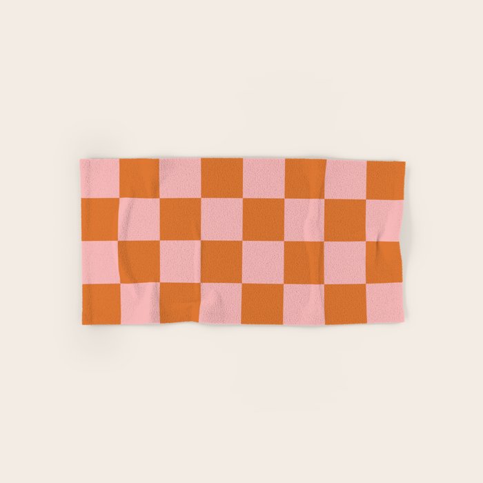 Checkerboard Check Pattern in Pink and Orange Bath Towel Gallery Image 1