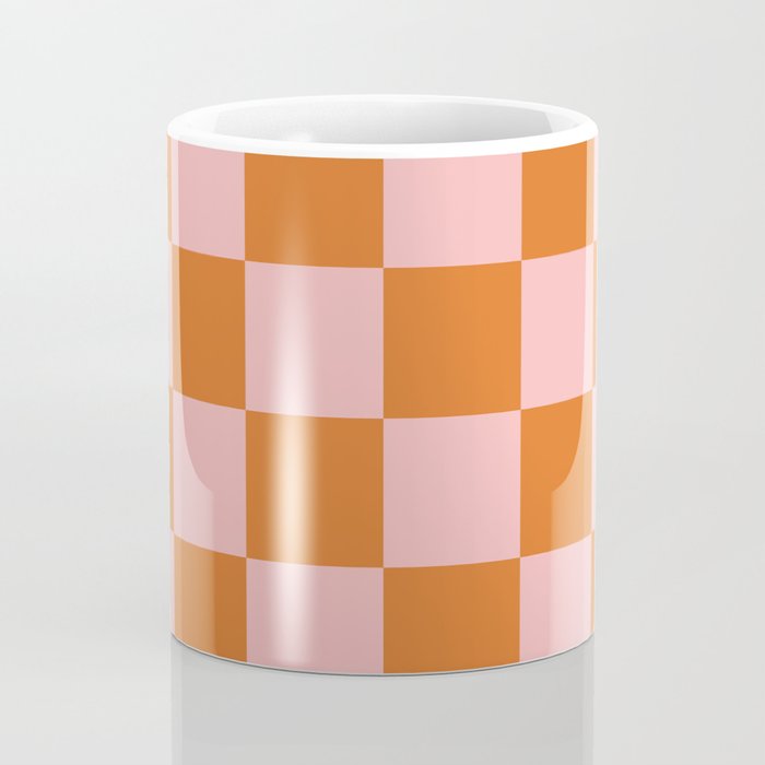 Checkerboard Check Pattern in Pink and Orange Coffee Mug Gallery Image 4
