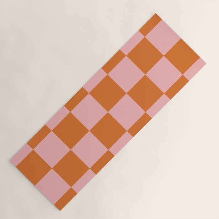 Checkerboard Check Pattern in Pink and Orange Yoga Mat Gallery Image 1