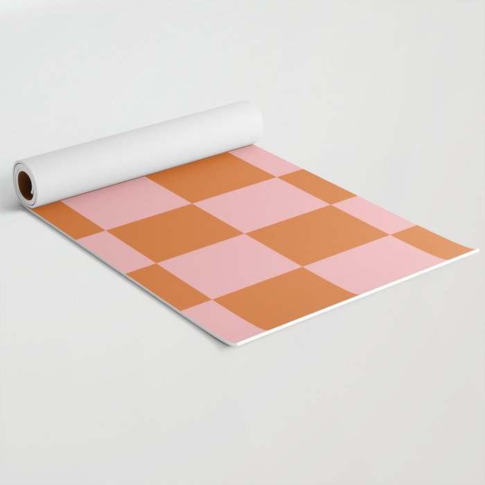 Checkerboard Check Pattern in Pink and Orange Yoga Mat Gallery Image 2