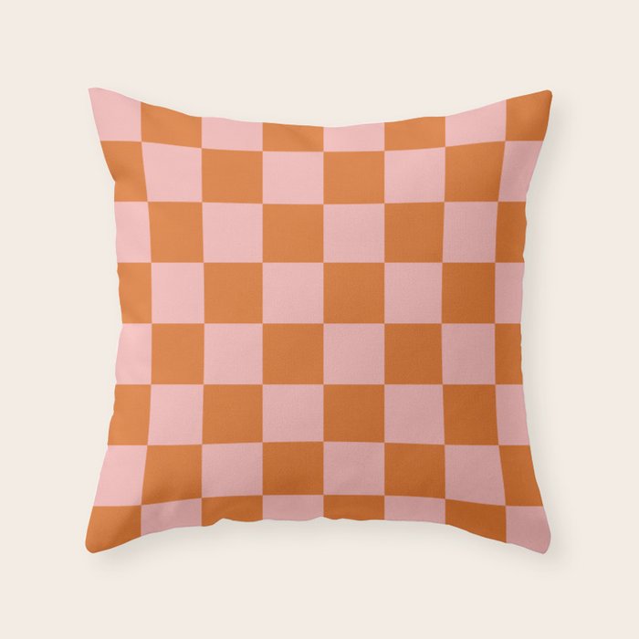 Checkerboard Check Pattern in Pink and Orange Throw Pillow Gallery Image 6
