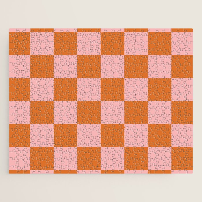 Checkerboard Check Pattern in Pink and Orange Jigsaw Puzzle Gallery Image 1