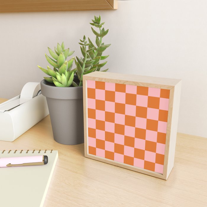 Checkerboard Check Pattern in Pink and Orange Mini Art Print Gallery Image 2