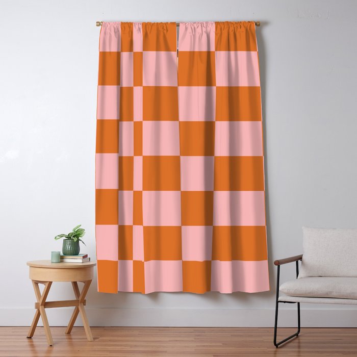 Checkerboard Check Pattern in Pink and Orange Window Curtain Gallery Image 1
