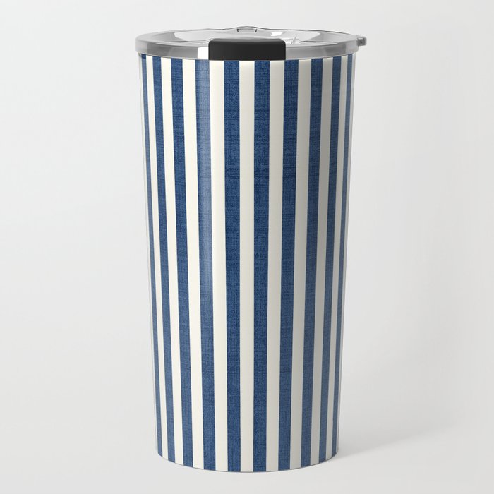 Pinstripe in Navy Blue Travel Mug Gallery Image 1