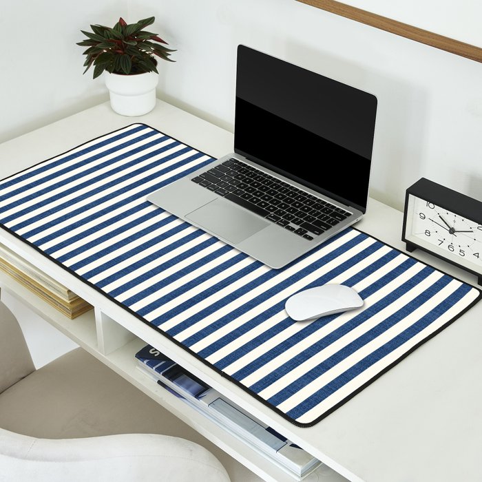 Pinstripe in Navy Blue Desk Mat Gallery Image 2