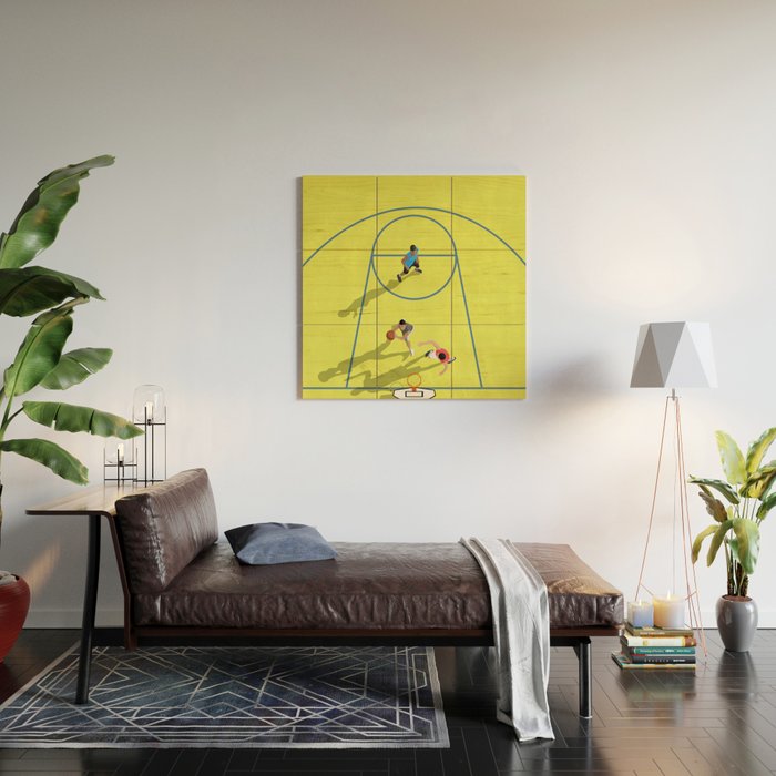 Bring Your Game to Life | Vibrant Yellow Basketball Court Artwork Wood Wall Art Gallery Image 2