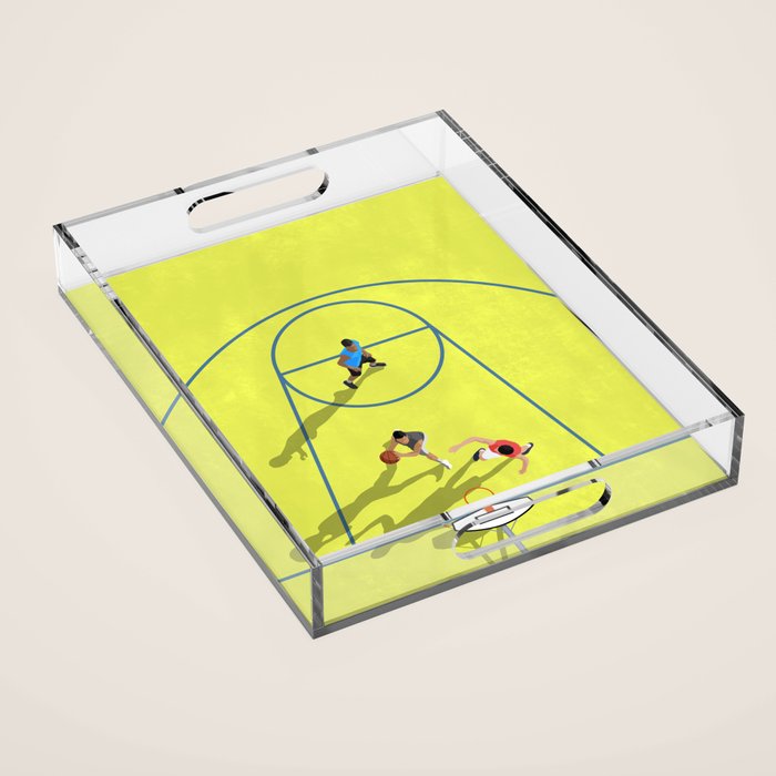 Bring Your Game to Life | Vibrant Yellow Basketball Court Artwork Acrylic Tray Gallery Image 1