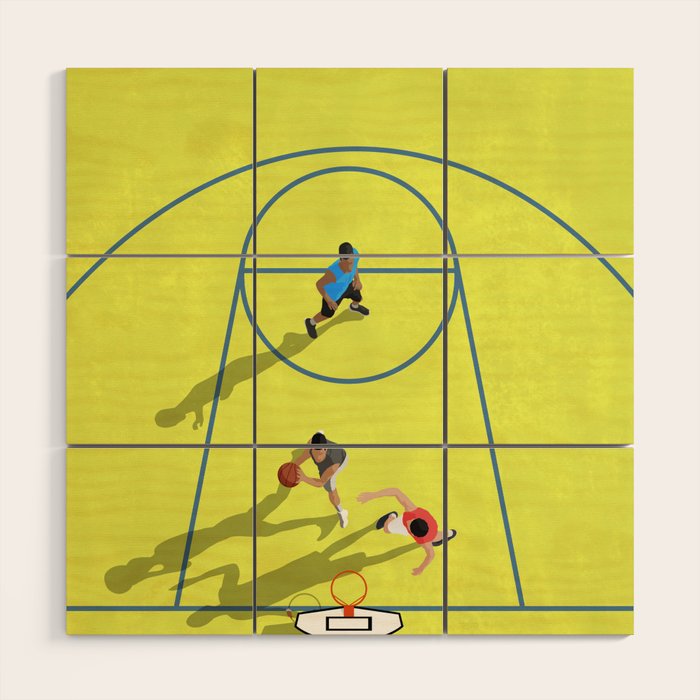 Bring Your Game to Life | Vibrant Yellow Basketball Court Artwork Wood Wall Art Gallery Image 1