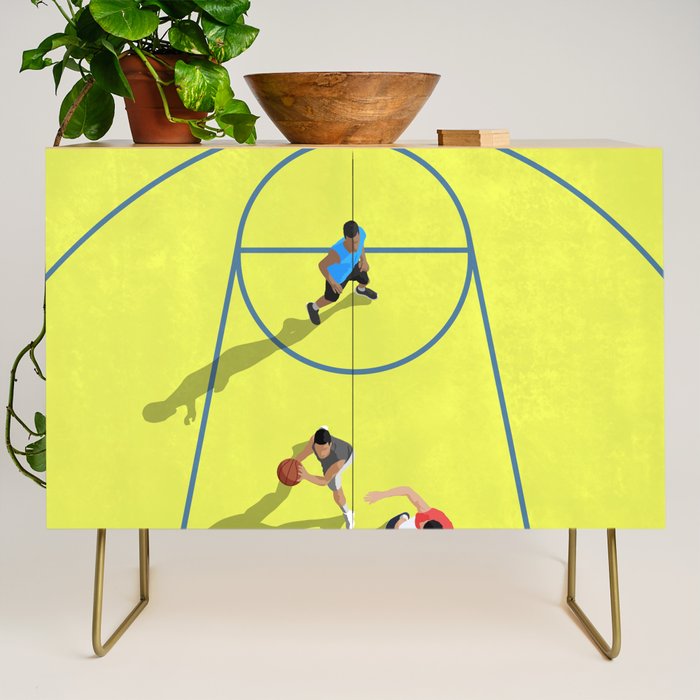 Bring Your Game to Life | Vibrant Yellow Basketball Court Artwork Credenza Gallery Image 1