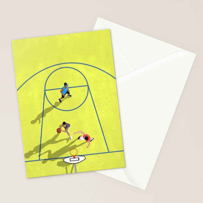 Bring Your Game to Life | Vibrant Yellow Basketball Court Artwork Stationery Card Gallery Image 2