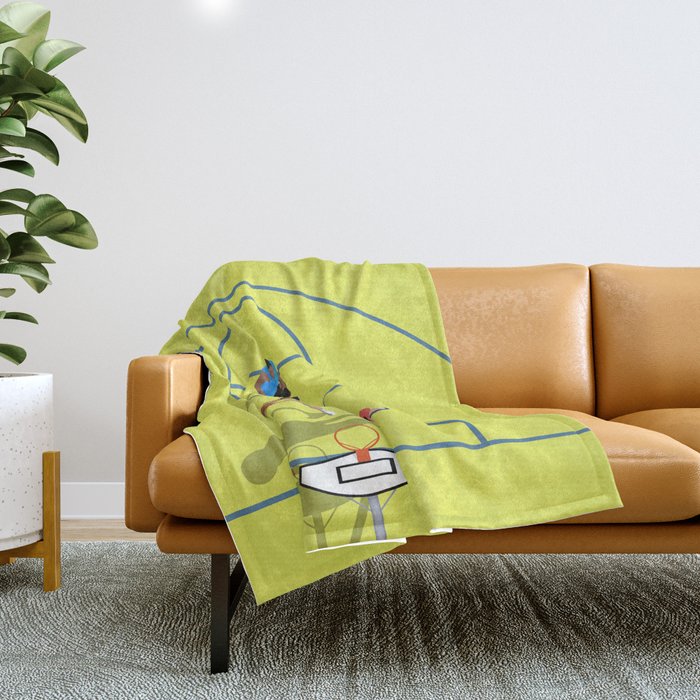 Bring Your Game to Life | Vibrant Yellow Basketball Court Artwork Throw Blanket Gallery Image 1