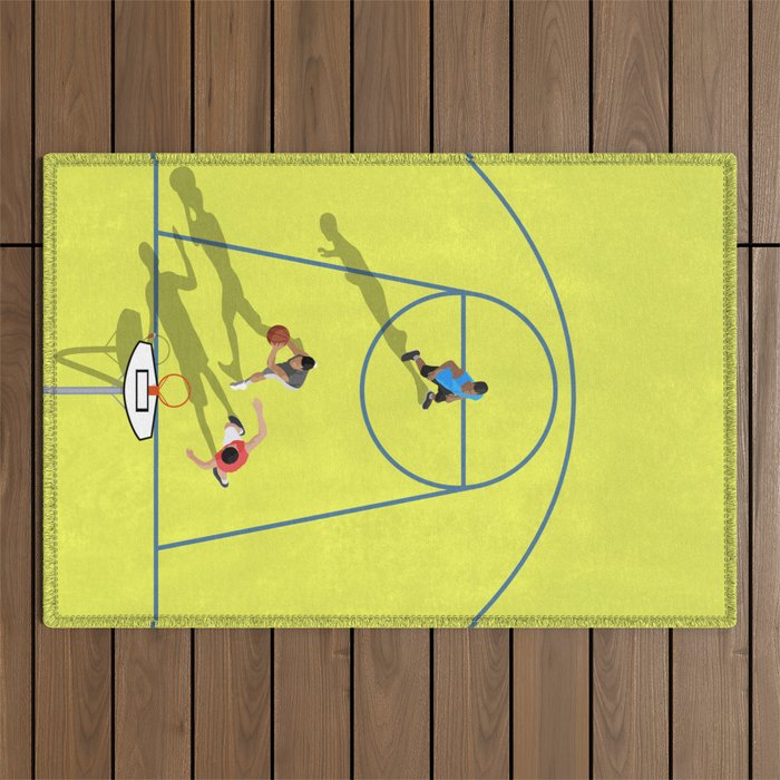 Bring Your Game to Life | Vibrant Yellow Basketball Court Artwork Outdoor Rug Gallery Image 1