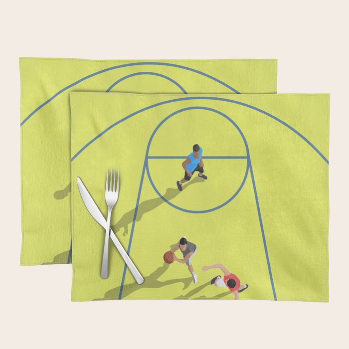Bring Your Game to Life | Vibrant Yellow Basketball Court Artwork Placemat Gallery Image 1