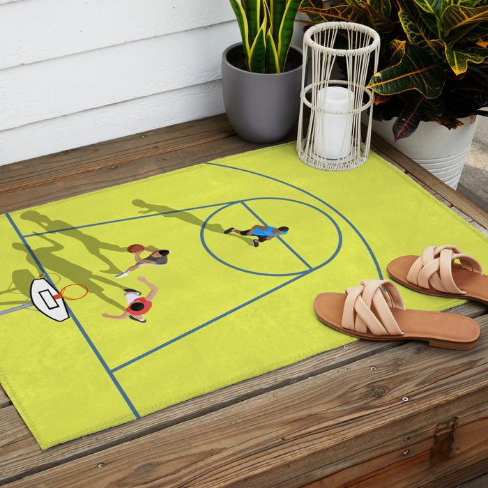 Bring Your Game to Life | Vibrant Yellow Basketball Court Artwork Outdoor Rug Gallery Image 2