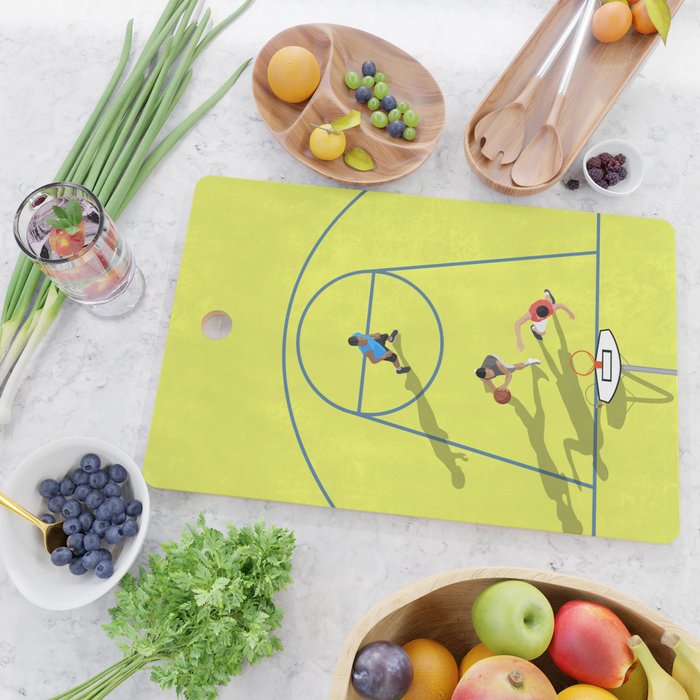 Bring Your Game to Life | Vibrant Yellow Basketball Court Artwork Cutting Board Gallery Image 2