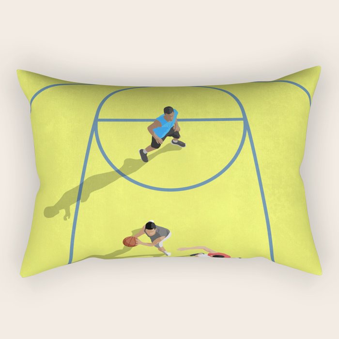 Bring Your Game to Life | Vibrant Yellow Basketball Court Artwork Rectangular Pillow Gallery Image 1